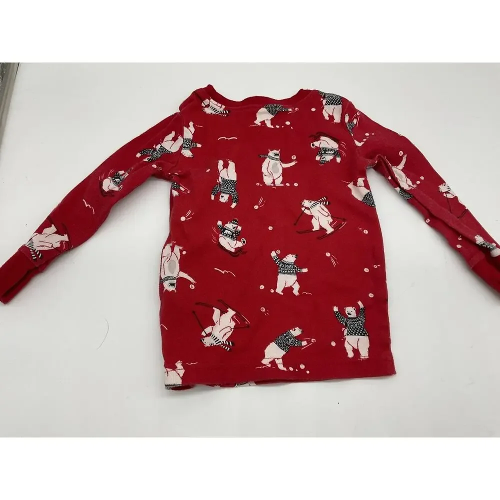 Old‎ Navy Pajama Set Kids 2T Red Polar Bear Print Long Sleeve Shirt Pants Winter
